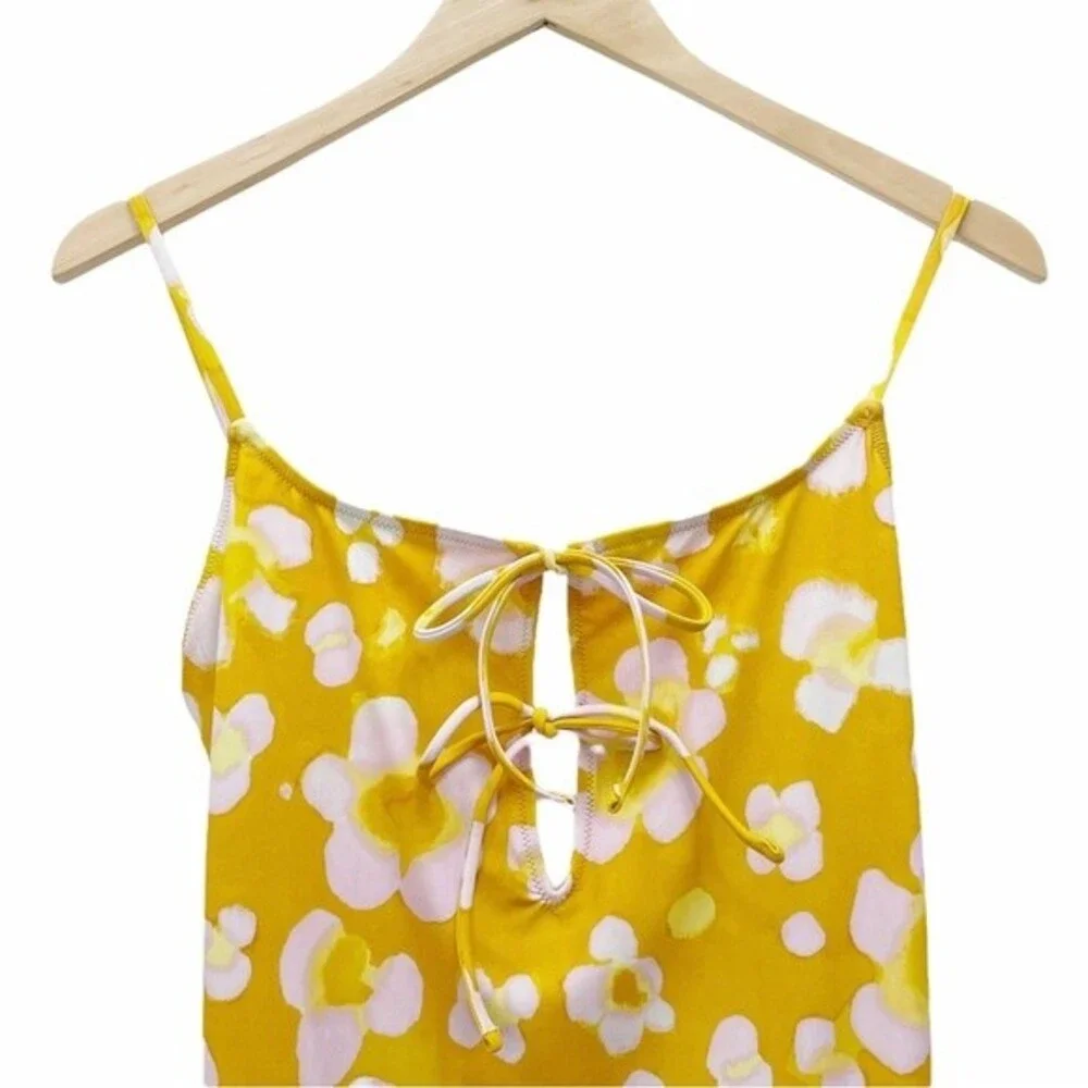 Madewell Yellow Floral Lace-Up One-Piece Swimsuit